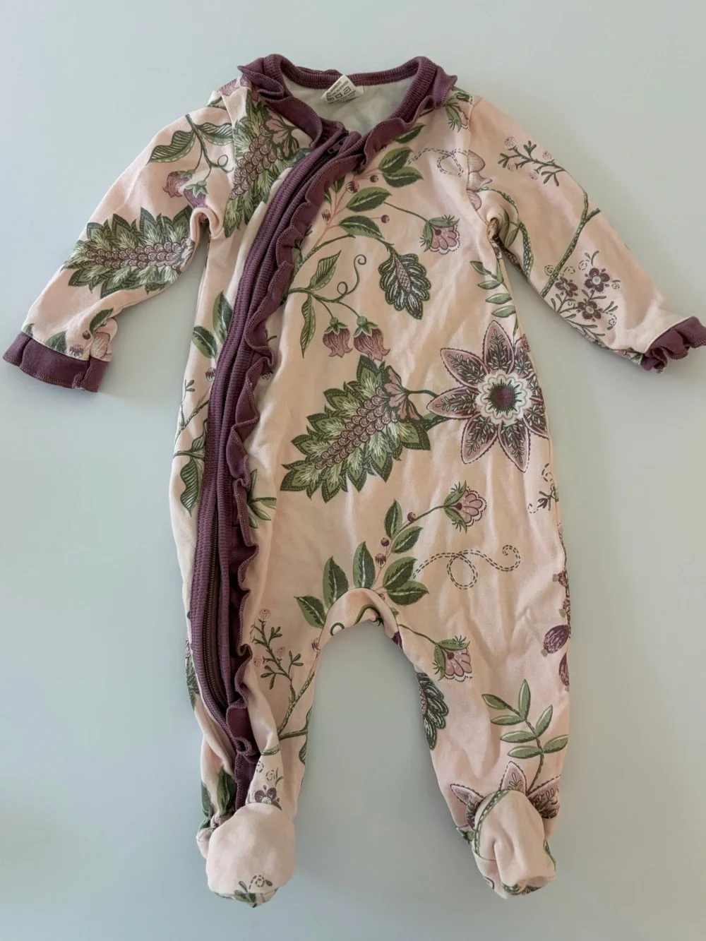 Tesa Babe Floral Stitchery Bamboo Baby Zippy Pink Vintage Botanical Print 0-3 Mo